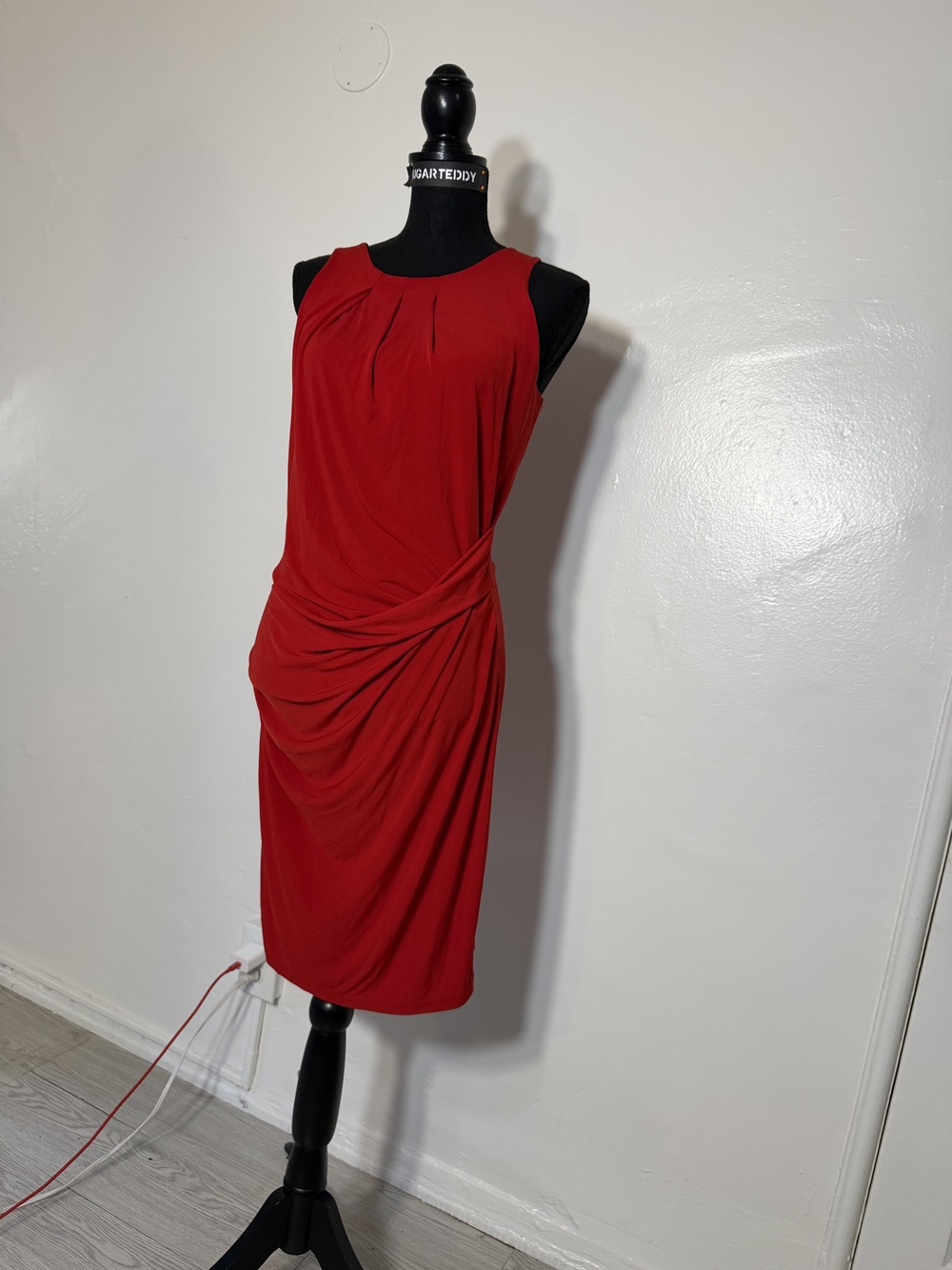 Michael Kors Red Sleeveless Draped Midi Sheath Dress